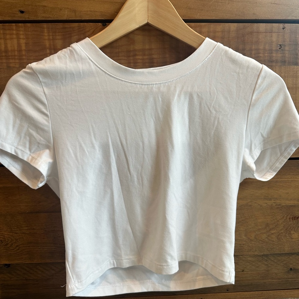 Beyond Yoga White Fitted Crop T-Shirt